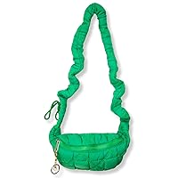 Quilted Puffer Fanny Pack with Cute Cat Keychain, Puffy Lightweight Crossbody Sling Waist Bag, Soft Padding Nylon Shoulder Chest Purse for Women (Green)
