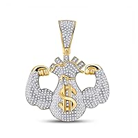 10K Yellow Gold Diamond Flexing Money Bag Pendant 1-1/3 Ctw.
