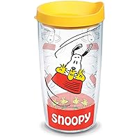 Tervis Peanuts - Snoopy Insulated Tumbler with Wrap and Yellow Lid 4 Pack - Boxed, 16 oz, Clear