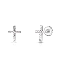 Natalia Drake Tiny Screw Back 1/10 Cttw Diamond Stud Earrings for Women in Rhodium Plated 925 Sterling Silver Cartilage Earring for Second Hole Piercing