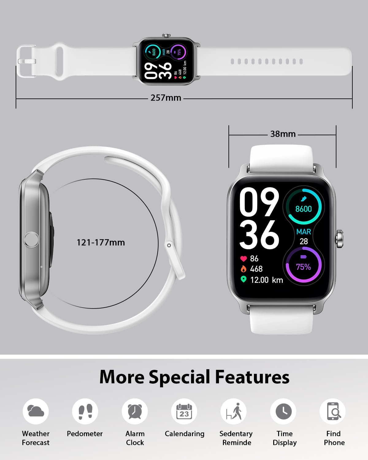 Gydom 3-Pack IDW13 Smart Watch, Pink+Black+White