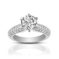 1.72 ct Pave Set Round Cut Diamond Engagement Ring in 14 kt White Gold