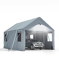 12X20FT Heavy Duty Portable Garage - Extra Large Carport Canopy with Roll-up Windows and All-Season Tarp Cover,Car Tent with Metal Roof and Side Walls for Car,SUVs,Boats&Truck Shelter Logic Storage