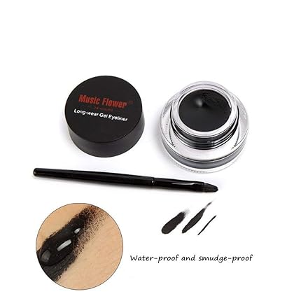 2 in 1 Black and Brown Gel Eyeliner Set Water Proof Smudge Proof, Last for All Day Long, Work Great with Eyebrow, 2 Pieces Eye Makeup Brushes Included