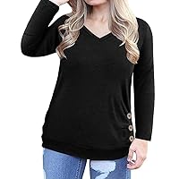 RITERA Plus Sizs Tops for Women 5X V Neck Shirt Long Sleeve Tunic Tops Button Side Tshirt Casual Loose Solid Blouses Pullover Black 5XL