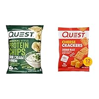 Quest Nutrition Protein Chips, Sour Cream & Onion, High Protein, Low Carb, Pack of 12 & Cheese Crackers, Cheddar Blast, High Protein, Low Carb, Made with Real Cheese, 12 Count