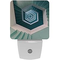 Gray and White Spiral Stairs Night Light (Plug-in), Smart Dusk to Dawn Sensor Warm White LED Nightlights for Hallway Bedroom Kids Room Kitchen Hallway, 2 Packs