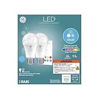GE LED+ Color Changing LED Light Bulbs with Remote, 9.5W, No App or Wi-Fi Required, A19 (2 Pack)