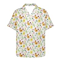 Men Plus Size Easter Day 3D Print Short Sleeve Button Down Casual Hawaiian Shirt 2XS-7XL