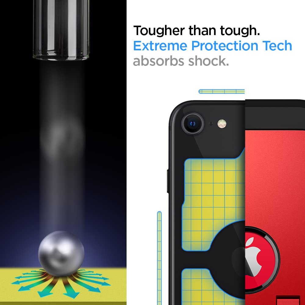 Spigen Tough Armor Case for iPhone SE 2022/SE 3/SE 2020/8/7 - Extreme Protection, Red, Kickstand