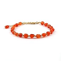 Adjustable Tumble Shape Smooth Jewelry | Beaded Gold Plated Wholesale Bracelet | Handmade Natural Carnelian Bracelets | Gift For Her | 1803)3F