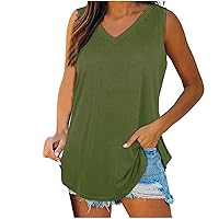 2024 Women's Summer Tank Tops Basic V Neck Sleeveless Tanks Shirts Loose Comfy Tunic Casual Tunic Fashion Blouse