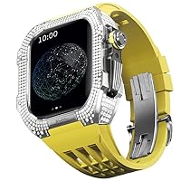KANUZ Uhren-Modifikationsset für Apple Watch 6 5 4 SE 44 mm Titangehäuse + Viton-Armband, Luxus-Gehäuse und Band-Modifikation-Kit (Farbe: Gelb 1, Größe: 44 mm)