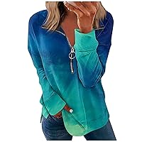 Womens Fashion Gradient Sweatshirts Long Sleeve 1/4 Zip Pullover Casual Loose Fit Top Fall Teen Girl Outfits