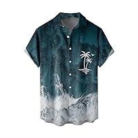 Men's Hawaiian Shirt Fashion Short Sleeve Button Down Summer Tropical Beach Shirts Blouse Comfy Party Tunic Tops