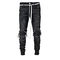 Men's Jeans Guys Ripped Stacked Jeans Jeans (Color : Black, Size : 34)