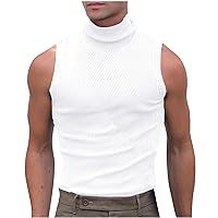 Men's Turtleneck Knitted Tank Tops Slim Fitted Solid Casual Sleeveless Sexy T Shirts Clubwear Vests