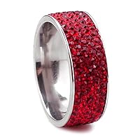 Shining Full Rhinestone Stainless Steel Rings for Women Girl Red Crystal Jewelry Wedding Ring
