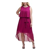 Jessica Howard Womens Purple Zippered Ruffled Sheer Lined Sleeveless Round Neck Midi Evening Hi-Lo Dress Plus 24W