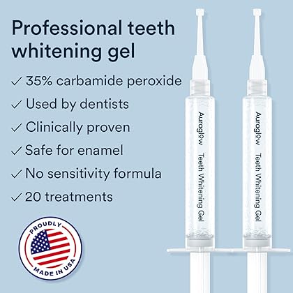 Auraglow Teeth Whitening Kit with LED Light, 35% Carbamide Peroxide Gel, 20+ Whitening Treatments, (2) 5mL Whitening Gel Syringes