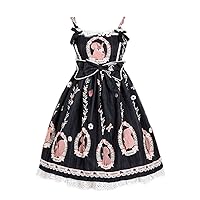Women's Sweet High Waist Squirrel Printing JSK Lace Bow Lolita Dress