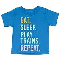 Eat Sleep Play Trains Repeat Baby T-Shirt - Quote Design Item - Unique Gifts