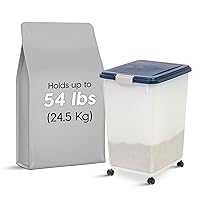 IRIS USA 54 Lbs / 69 Qt WeatherPro Airtight Pet Food Storage Container with Attachable Casters, For Dog Cat Bird and Other Pet Food Storage Bin, Keep Pests Out, Easy Mobility, BPA Free, Navy/Pearl
