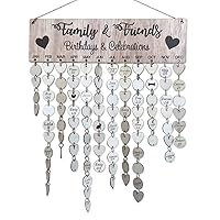 Family Celebrations Reminder Calendar, Birthday Reminder Plaque with 50 Round Discs and 50 Heart Tags, DIY Wooden Calendar Wall Hanging