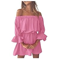 Off The Shoulder Dresses for Women, Women's Flared Sleeve Casual Dress 2024, S XL