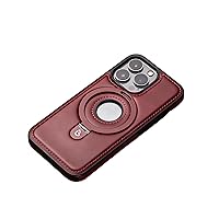 PUPAOBOOM Leather Material with Metal Magnetic Folding Stand Case Cover for iPhone 13-15 (iPhone 14ProMax,Red)