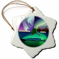 3dRose ORN_47303_1 Northern Lights Collage Snowflake Ornament, Porcelain, 3-Inch