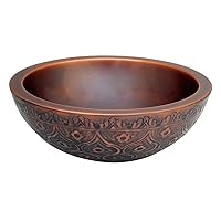 DOUBLE-WALL COPPER VESSEL SINK - Smooth interior - Embossed Exterior - Dark Copper Antique Finish