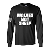 Men's Wolves Not Sheep Patriotic American Flag Long Sleeve T-Shirt Graphic Tee