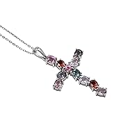 Natural Multi Spinel 5X4 MM Oval Cut Gemstone Holy Cross Pendant Necklace 925 Sterling Silver August Birthstone Multi Spinel Jewelry Birthday Gift For Wife (PD-8387)