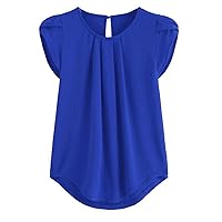 Plus Size Womens Petal Cap Sleeve Casual Chiffon Tops Summer Crewneck Keyhole Back Dressy Fashion Solid T-Shirts