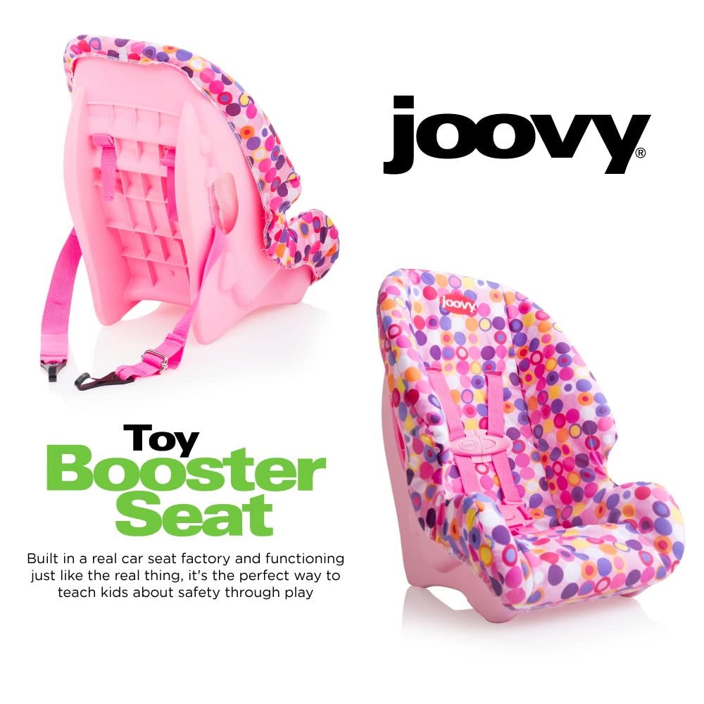 Joovy Toy Booster Seat & Functional Doll Car Seat Featuring Crash-Tested Latch System for Safety, Machine-Washable Cover for Easy Cleaning, and Five-Point Harness - Fits Dolls 12” to 22”, Pink