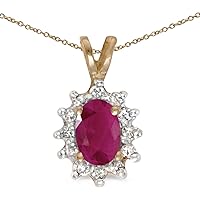 14k Yellow Gold Oval Ruby And Diamond Pendant (chain NOT included)