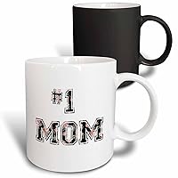 3dRose mug_151620_3 No 1 Mom Number One Mom in Black and Pink Floral Print for Worlds Greatest and Best Mothers Day Magic Transforming Mug, 11-Ounce