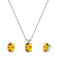 Dazzlingrock Collection Oval Citrine Solitaire Style Pendant & Stud Earrings Set for Women