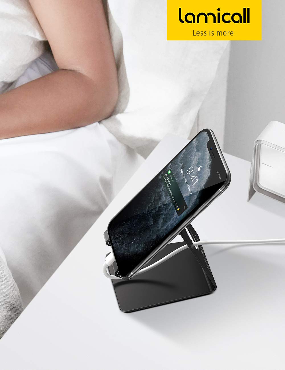 Lamicall Cell Phone Stand, Phone Dock: Cradle, Holder, Stand for Office Desk - Black