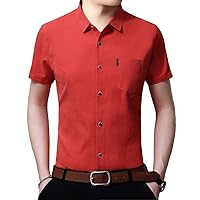 Men's Shirt Summer Short Sleeve Button Down Stretch Slim Cotton Casual Business Shirt