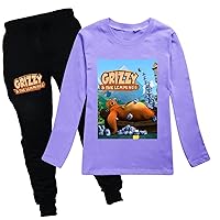 Kids Grizzy and The Lemmings Graphic Tops Crewneck T-shirts+Pants Suits Fall Casual Clothes Outfits for Boys Girls