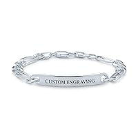 Bling Jewelry Unisex Personalize Bar Name Plated identification ID Bracelet For Men with Mariner, Curb, Figaro, Link Chain .925 Sterling Silver Made In Italy 7,8,8.5,9 Inch Customizable