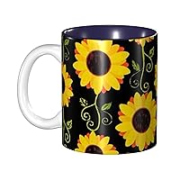 Sunflower Floral Print Ceramic Coffee Mugs Tea Cup 11.5 Oz Handmade Cup Camper Mug For Men Women