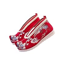 Pearls Chains Women Cotton Fabric Hanfu Flat Shoes Chinese Tradition Embroidered Platform Shoes for Ladies Wedding