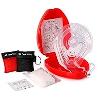 Medical First Aid CPR Mask for Adult/Kids Pocket Resuscitator with One-Way Valve — Hard Case with Wrist Strap, Gloves, Wipes and 2 Keychain CPR Face Shield Approved