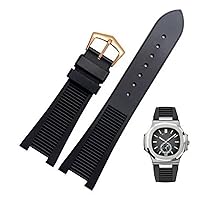 for Patek Philippe 5711 5712G Nautilus Wristband Silicone Black Blue Brown Wristwatch Band 25 * 13mm Sports Rubber Watch Straps (Color : Black Rose Gold, Size : 25-13mm)