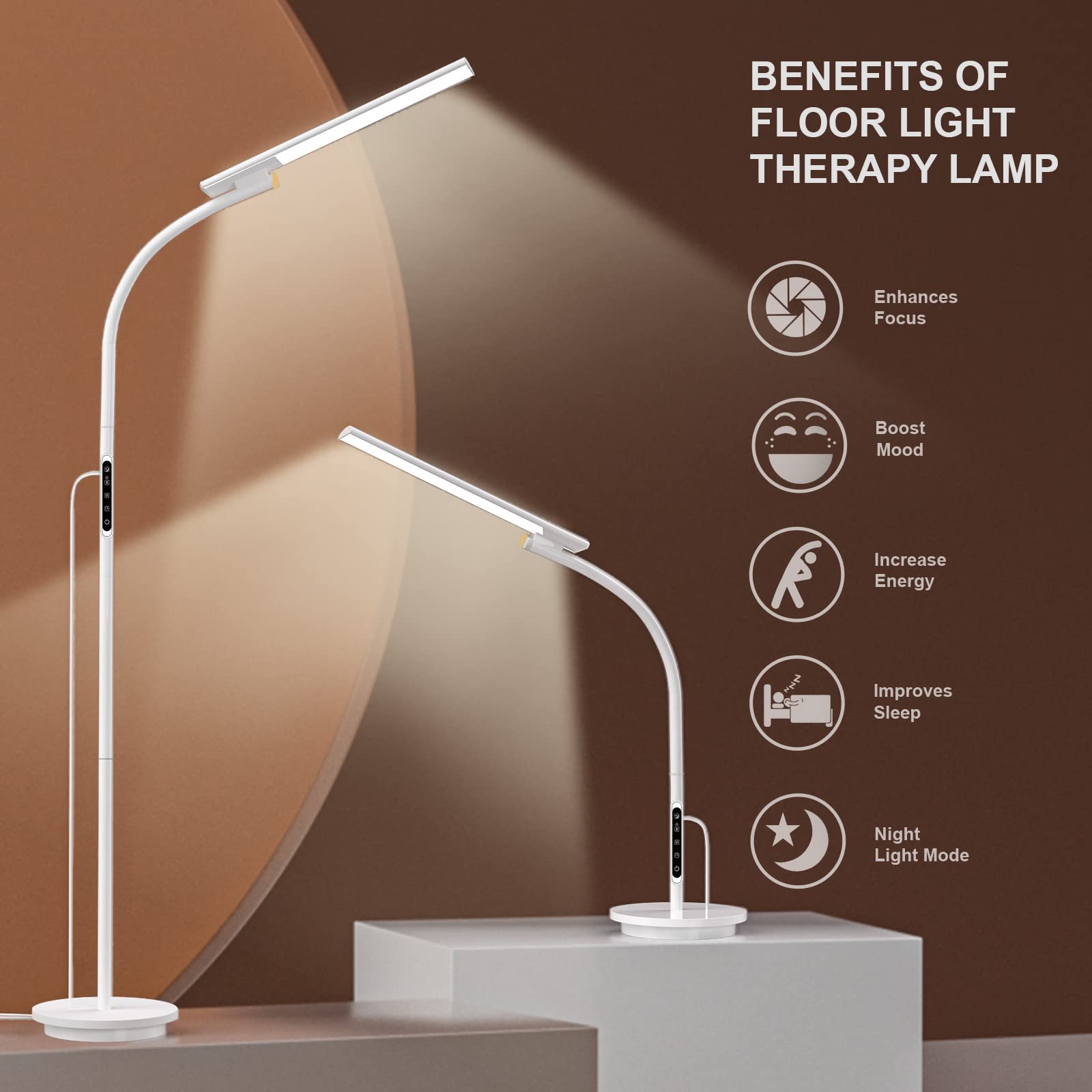 Light Therapy Lamp, UV-Free 10000 Lux Happy Therapy Light, Floor Sun Therapy Lamp with Remote & Touch Control & Adjustable Gooseneck for Reading/Office/Home …