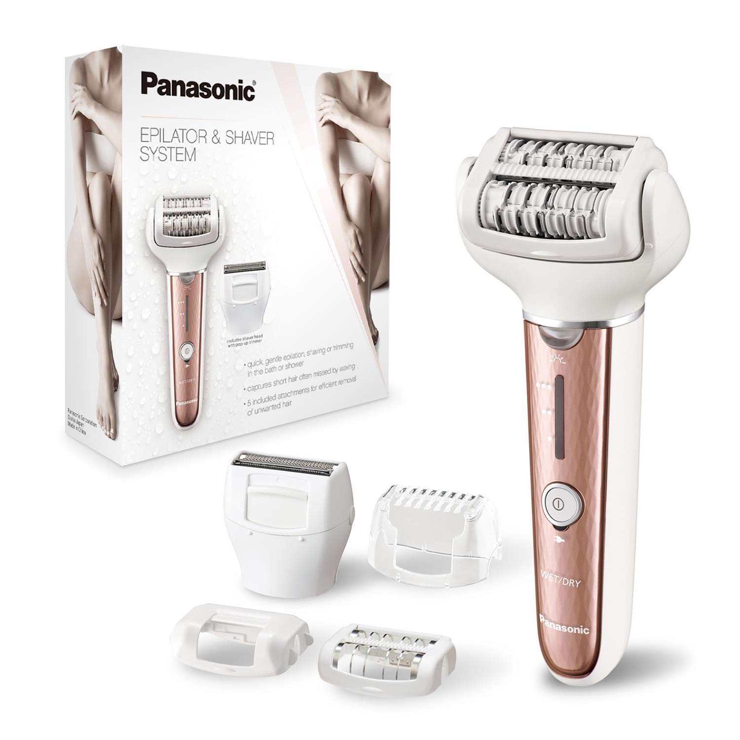 Panasonic, Cordless Shaver Epilator for Women with 5 Attachments Gentle WetDry Hair Removal for Legs Underarms Bikini Face ESEL7AP, White, 1 Count