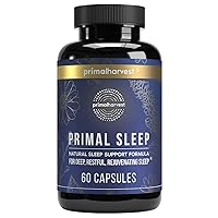 Primal Harvest Primal Sleep Support Supplement, 60 Capsules with Valerian Root, L-Tryptophan, GABA, Chamomile, and Melatonin 3mg…